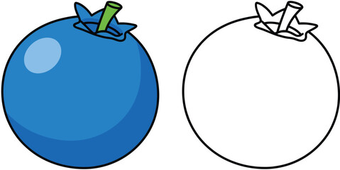 Cartoon Blueberry with Outline for Coloring and Educational Activities for Children © MstAsia