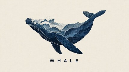 Naklejka premium Stylized Whale with Ocean Waves Illustration