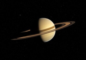 Saturn planet with rings in a dark space background with many stars