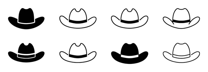 Collection of Cowboy Hat Icons in Black and White