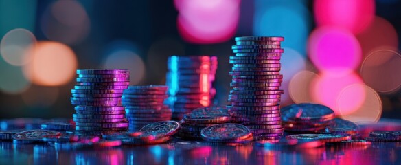 The vibrant stacks of coins creating an alluring financial scene
