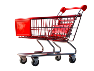  Side View of Red Shopping Cart, Isolated PNG