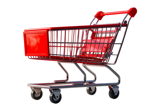 Side View of Red Shopping Cart, Isolated PNG