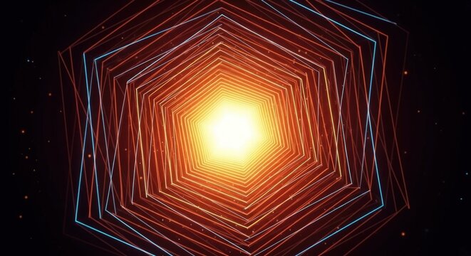 Abstract Geometric Tunnel with Glowing Light, Digital Art