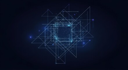Abstract Digital Technology Network Background with Glowing Lines and Particles