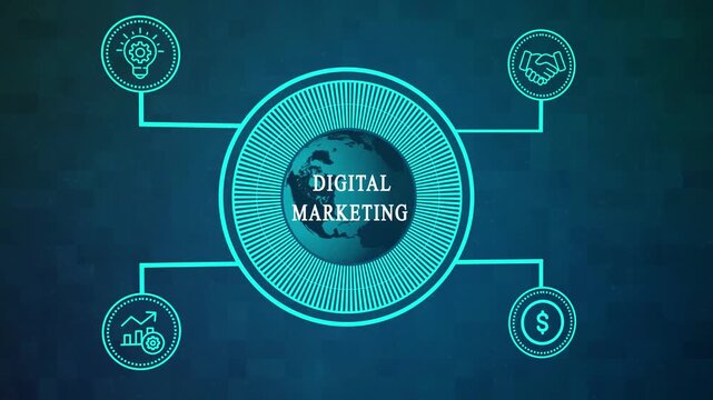 Futuristic Globe Interface for Online Branding, Independent Work & Global Productivity ,Ideal for Marketing Strategy, Freelance Platforms & Remote Collaboration Systems ,Motion Animation Video Graphic