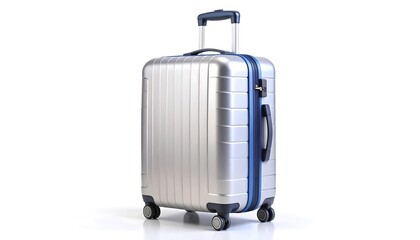 Silver luggage suitcase on white background