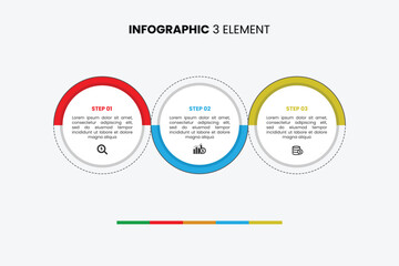 Modern 3-step infographic template with a clean circular design. Perfect for showing a process, workflow, or three key concepts. Fully editable vector