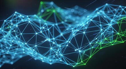 Abstract Technology Network Connection Background - Glowing Blue and Green Plexus Structure