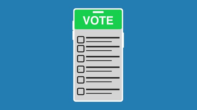 Digital Voting Concept with Smartphone. green check in a square checkbox on flat smartphone screen. e-voting animation concept
