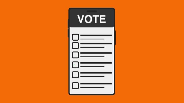 Digital Voting Concept with Smartphone. green check in a square checkbox on flat smartphone screen. e-voting animation concept
