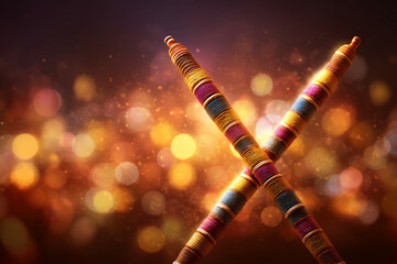 Dandiya sticks crossed in dance with glowing festive background and text space.
