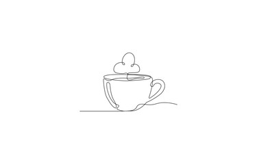 Coffee Cup Continuous One Line Drawing. Minimalist Tea Mug with Steam Vector