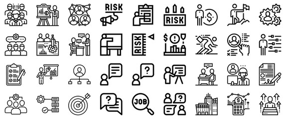 Business and Management Icons: Teamwork, Risk, and Success