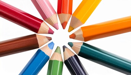Fototapeta premium colored pencils arranged in a circle on white background