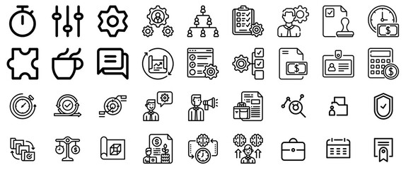 Business and Project Management Icons: Strategy, Finance, and Workflow