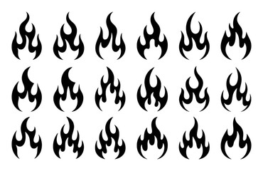 Collection of Black Tribal Flame Icons on White Background