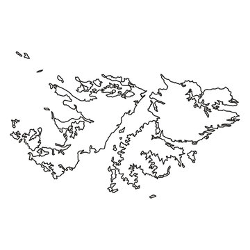 Falkland Islands (Islas Malvinas) Black Outline Stroke Map Graphic Illustration