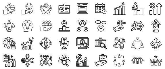 Business and Strategy Icons: Growth, Teamwork, and Success