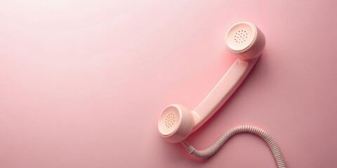 A Pale Pink Retro Telephone Handset on a Matching Background, Evoking Nostalgia and Simple Communication