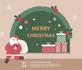Christmas illustration card template with santa and showcase.