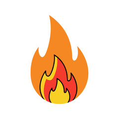Cartoon Fire Flame with Orange and Red Colors, Black Outline