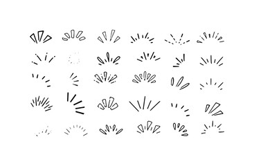 Collection of Hand-Drawn Burst and Sparkle Elements on White Background