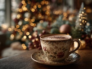 Obraz premium Warm Cocoa by Christmas Tree