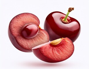 cedar bay cherry fruit with half slices falling or floating