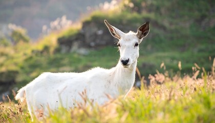 Fototapeta premium White deer in a grassy field