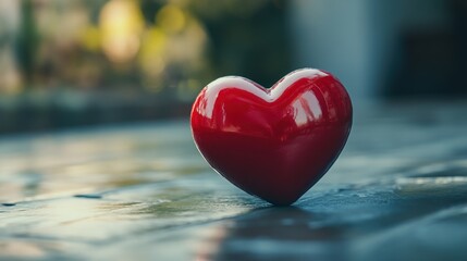 Fototapeta premium A solitary heart reflecting light upon textured surface conveys emotion