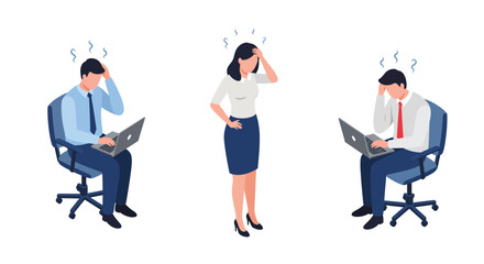 Office stress and problem solving with frustrated business team in modern flat design