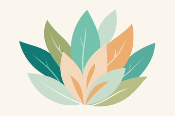 Vector art of a vibrant cluster of leaves in pastel hues, creating a calming and organic design element, perfect for natureinspired projects