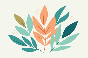 Vector art of colorful abstract leaves composition with orange, teal, and green hues, creating a vibrant and modern botanical design