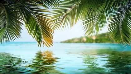 Fototapeta premium palm leaves and water surface background palm tree branches