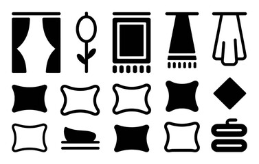 Fototapeta premium Collection of Icons: Curtains, Pillows, Rug, Towels, and Decorative Elements