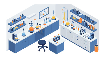 Obraz premium Modern scientific laboratory with equipment in 3d isometric design