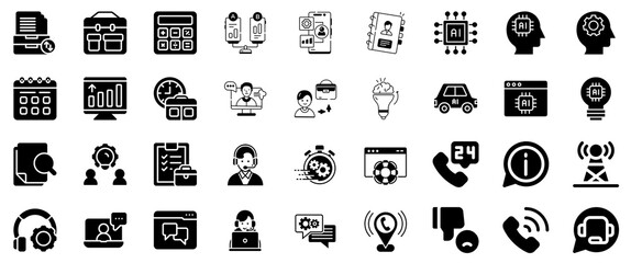 Business and Technology Icons: AI, Finance, Support, and Productivity