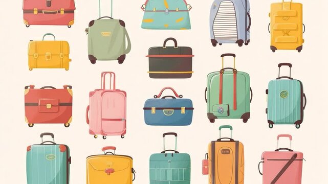 A collection of brightly colored suitcases on wheels, great for travel or adventure stories