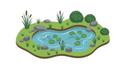 Serene garden pond with lily pads and lush greenery