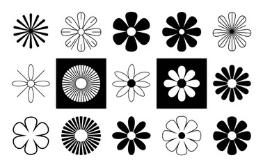 Collection of Stylized Black and White Flower Icons and Designs