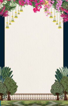 Traditional Indian pattern wedding invite template	