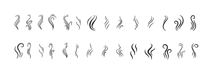 Collection of stylized steam, smoke, or aroma icons in black and white