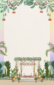 Traditional Indian pattern wedding invite template	