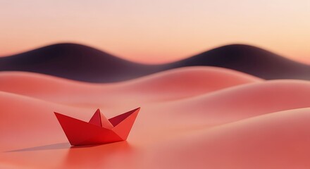 Tiny Paper Boat Navigates Sandy Dunes