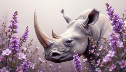 Fototapeta premium create a creative animal portrait focusing on a rhinoseros or rhino, the portrait should feature the subject at the bottom of the image