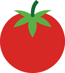 Red Tomato with Five Pointed Green Leaves Vector