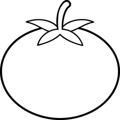 Black and White Tomato Line Drawing with Stem and Leaves