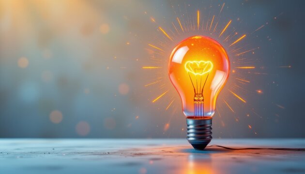 a colorful glowing idea bulb lamp represents the visualization of brainstorming and creative thinking, in the position, a bright idea should emanate from the lamp