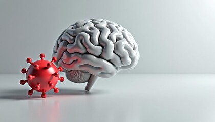 3D render of brain and virus model illustrating infection concept  